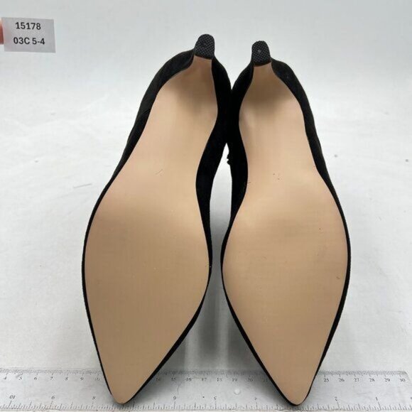 FSJ Black Kitten Low Heel Pointed Toe Ankle Boot Side Zipper Booties Suede Shoes - Picture 7 of 8